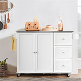 BABOOM White Mdf Base with Stainless Steel Metal Top Rolling Kitchen Island (18-in x 53-in x 36-in)