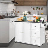 BABOOM White Mdf Base with Stainless Steel Metal Top Rolling Kitchen Island (18-in x 53-in x 36-in)