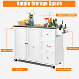 BABOOM White Mdf Base with Stainless Steel Metal Top Rolling Kitchen Island (18-in x 53-in x 36-in)