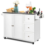 BABOOM White Mdf Base with Stainless Steel Metal Top Rolling Kitchen Island (18-in x 53-in x 36-in)