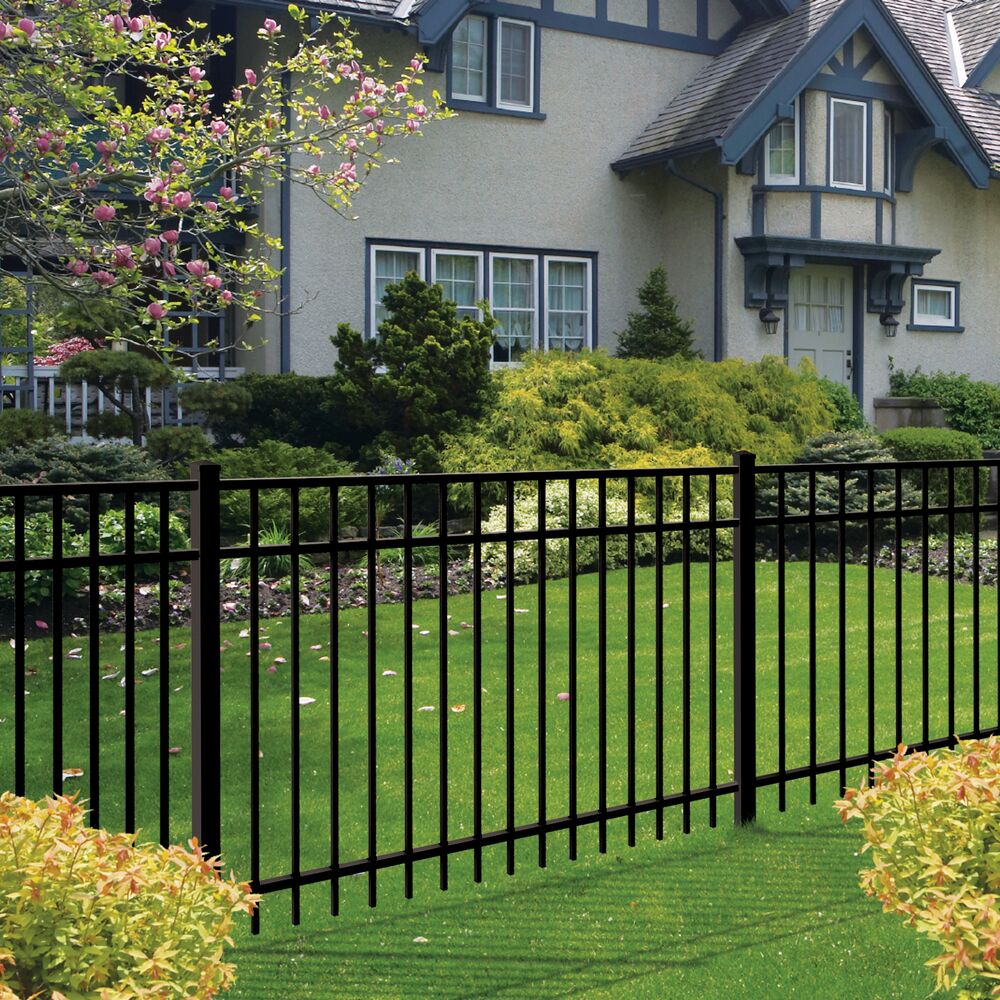 Freedom New Haven 9-ft H x 2-in W Black Aluminum Spaced Picket Flat-top Decorative Corner Fence Post