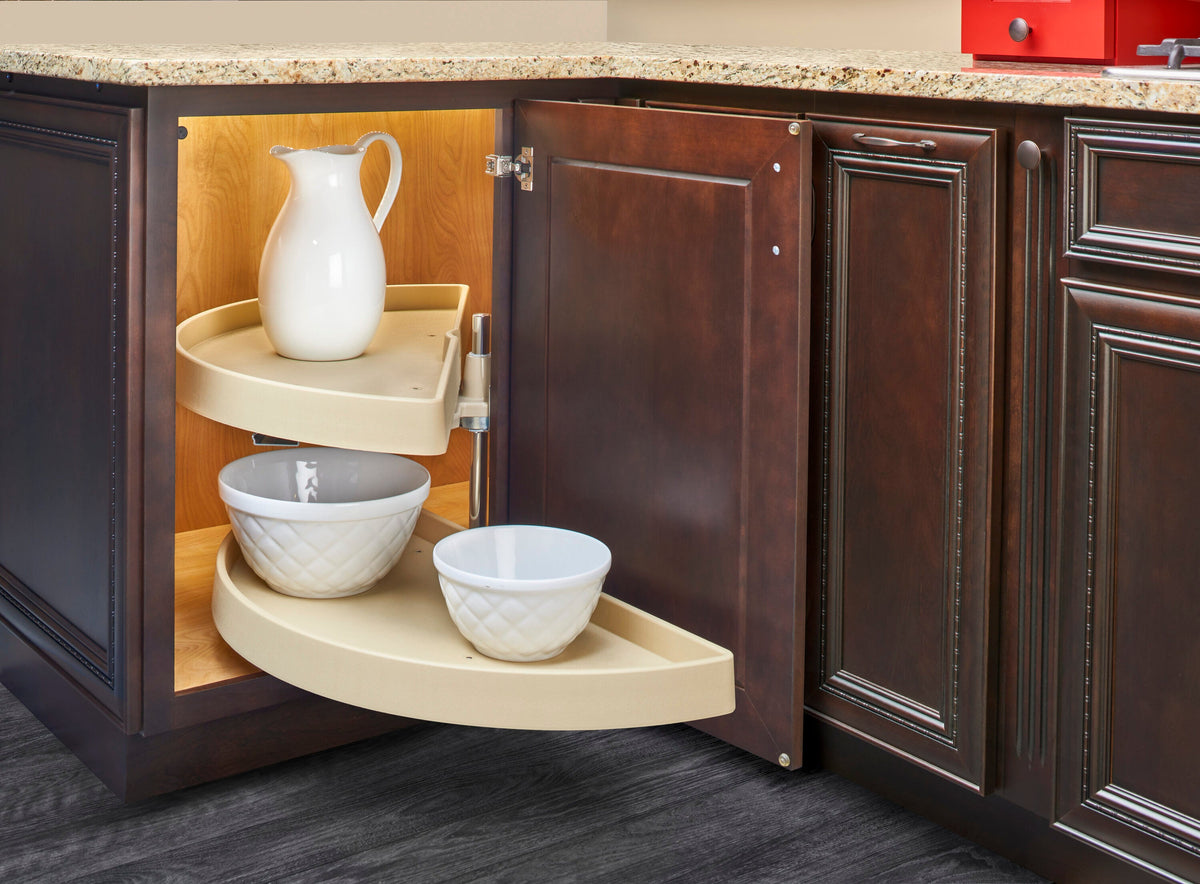 Rev-A-Shelf 2-Tier Almond Plastic Half-Moon Cabinet Lazy Susan, 16.5-in
