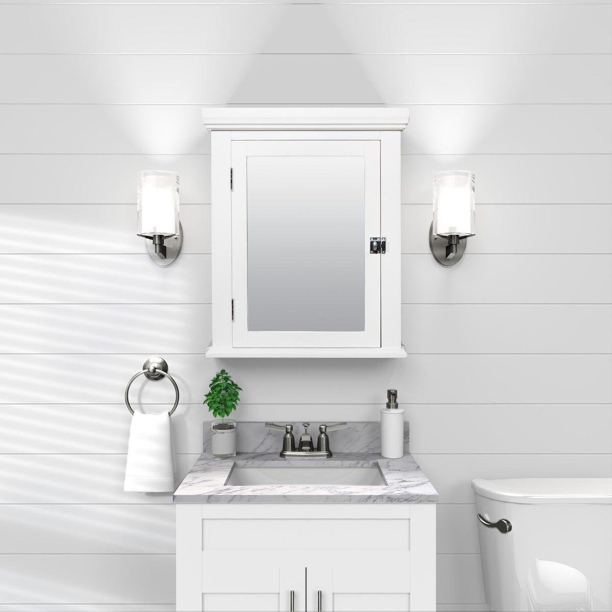 Zenna Home 22.38-in x 27.19-in Surface Mount White Mirrored Medicine Cabinet