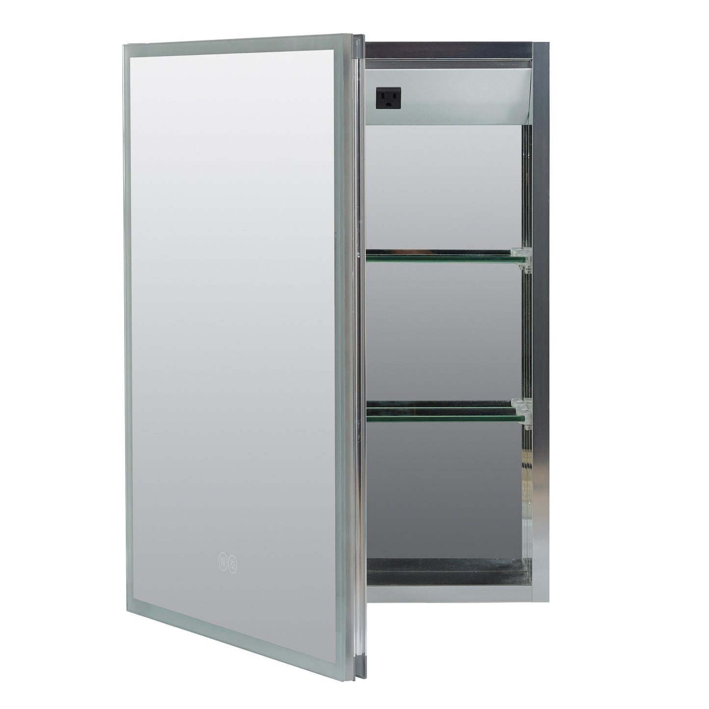Zenna Home Designer Series 17.7-in x 23.5-in Lighted LED Fog Free Surface/Recessed Mount Aluminum Mirrored Soft Close Medicine Cabinet with Outlet