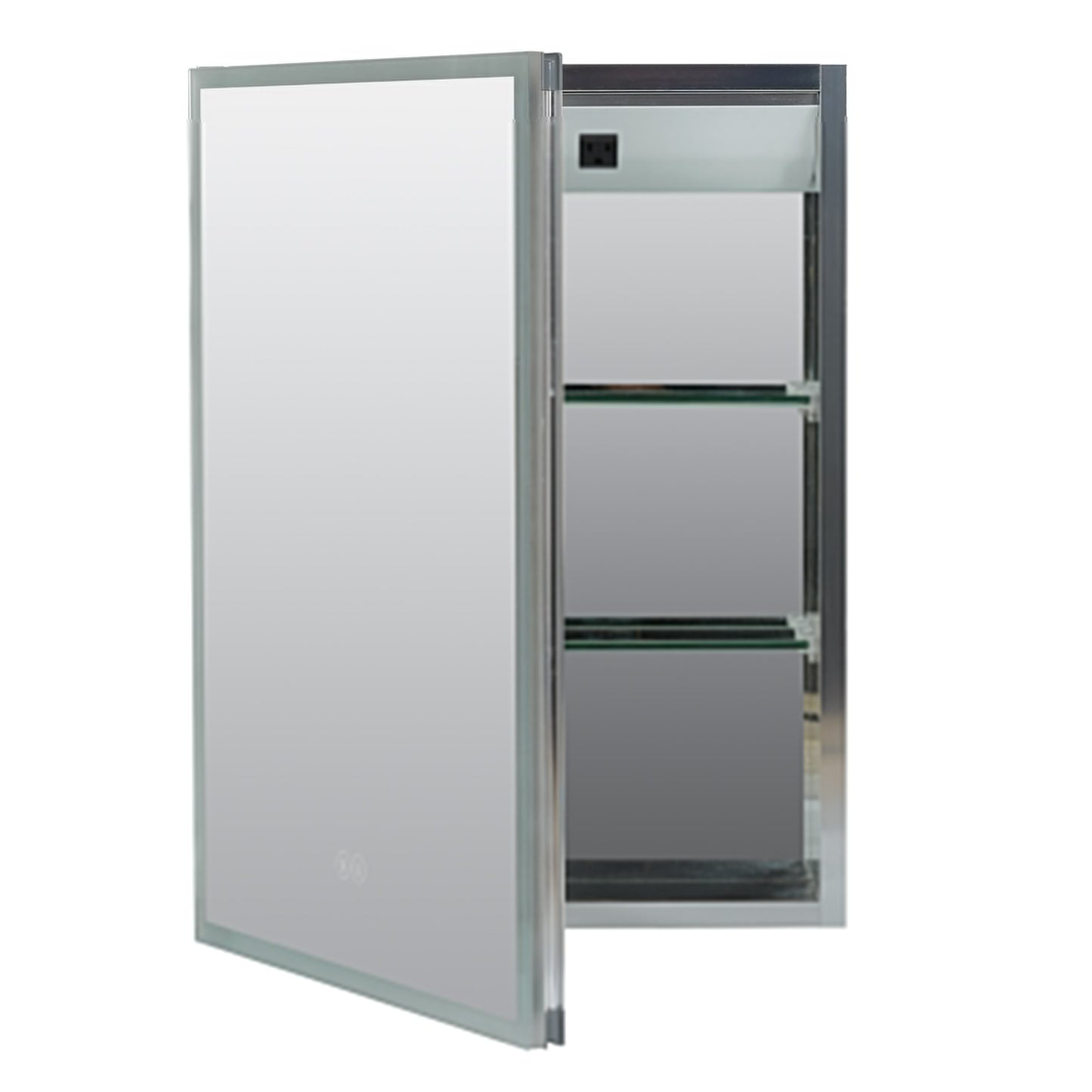 Zenna Home 17.7-in x 23.5-in Lighted LED Fog Free Surface/Recessed Mount Aluminum Mirrored Medicine Cabinet with Outlet
