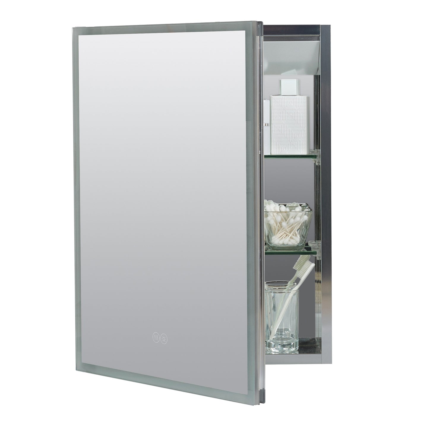 Zenna Home 17.7-in x 23.5-in Lighted LED Fog Free Surface/Recessed Mount Aluminum Mirrored Medicine Cabinet with Outlet