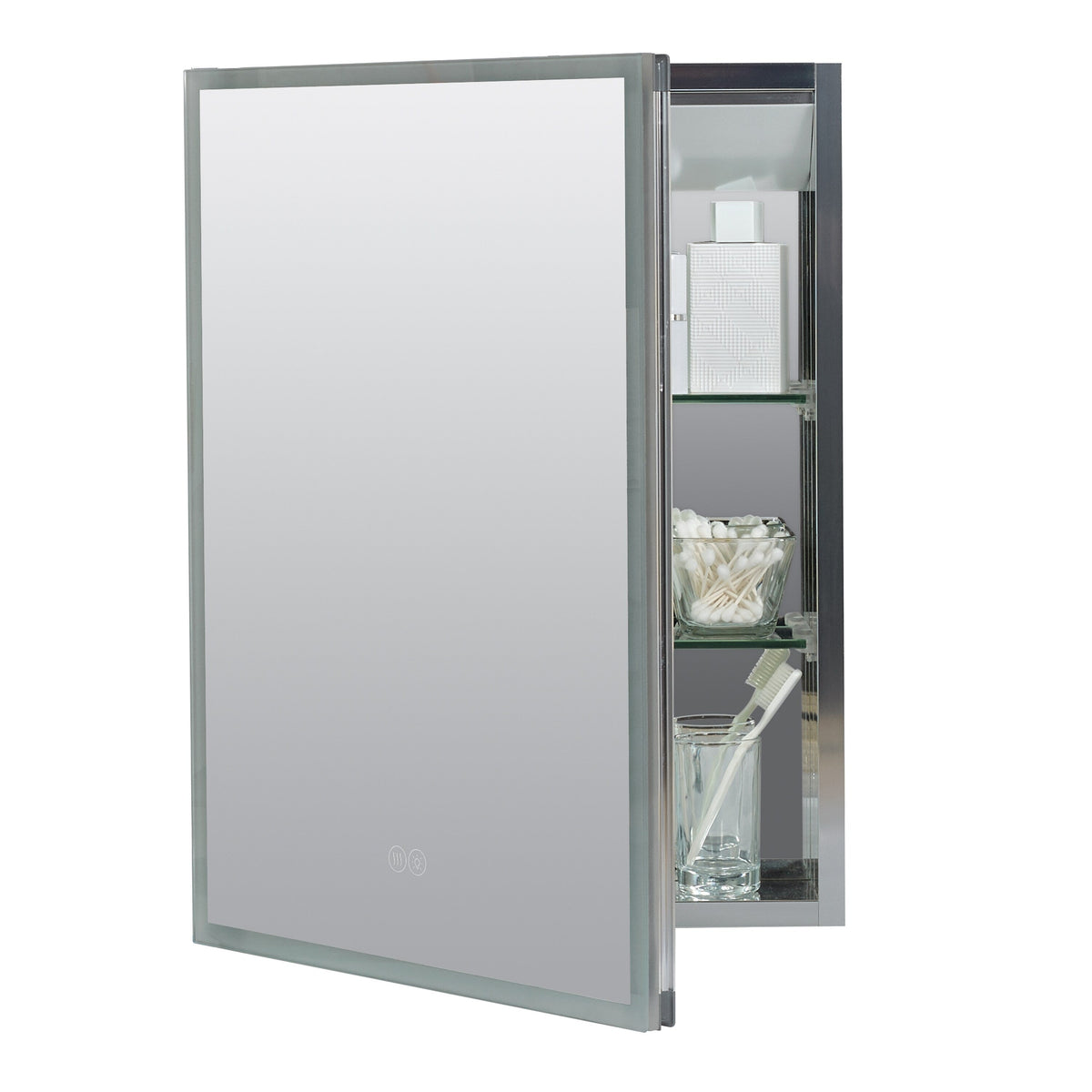 Zenna Home Designer Series 17.7-in x 23.5-in Lighted LED Fog Free Surface/Recessed Mount Aluminum Mirrored Soft Close Medicine Cabinet with Outlet