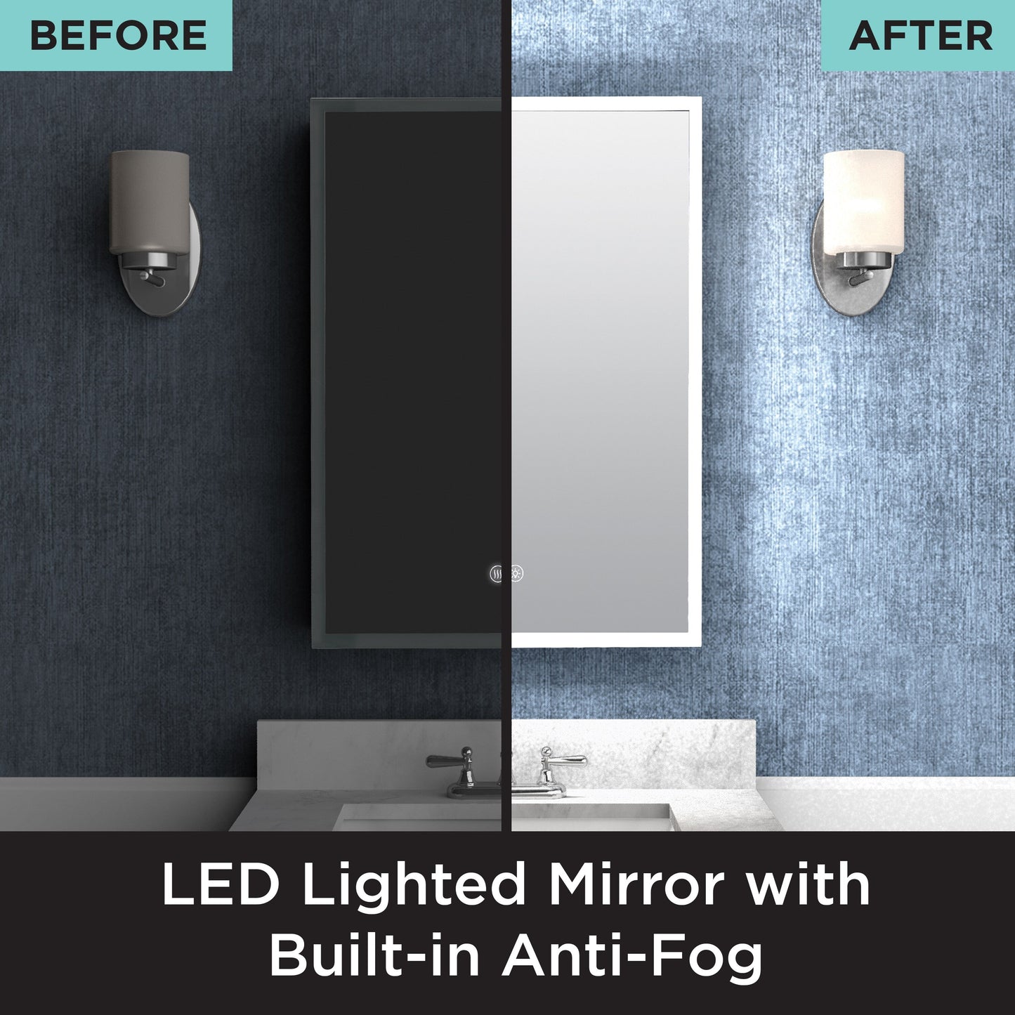 Zenna Home Designer Series 17.7-in x 23.5-in Lighted LED Fog Free Surface/Recessed Mount Aluminum Mirrored Soft Close Medicine Cabinet with Outlet