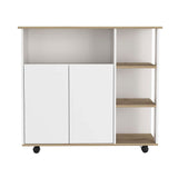BABOOM White Composite Base with Wood Top Rolling Kitchen Island (15.75-in x 39.37-in x 35.43-in)