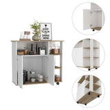 BABOOM White Composite Base with Wood Top Rolling Kitchen Island (15.75-in x 39.37-in x 35.43-in)