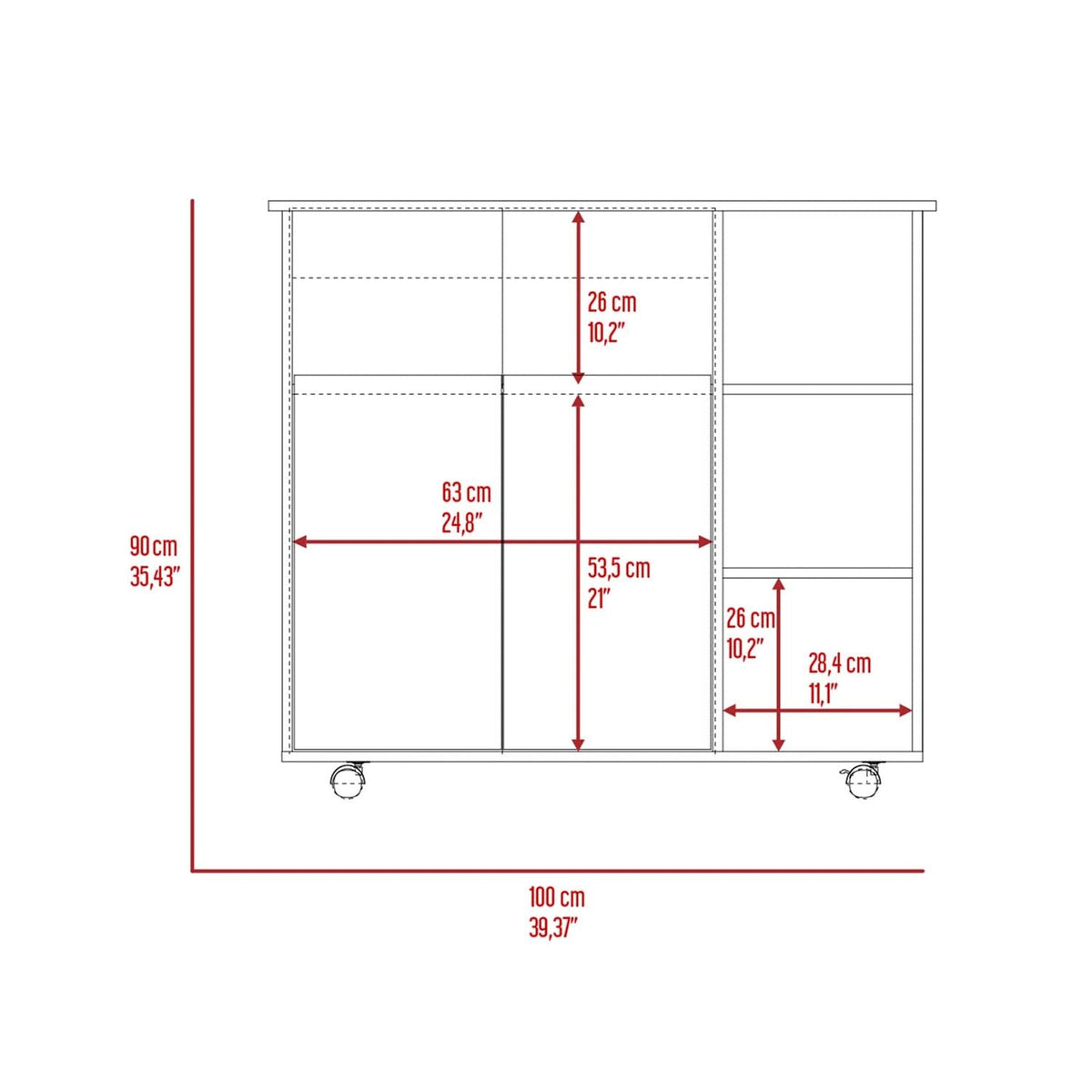 BABOOM White Composite Base with Wood Top Rolling Kitchen Island (15.75-in x 39.37-in x 35.43-in)