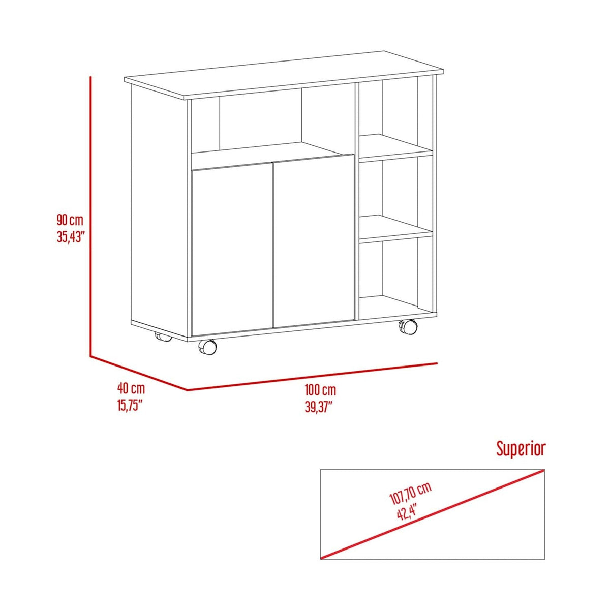 BABOOM White Composite Base with Wood Top Rolling Kitchen Island (15.75-in x 39.37-in x 35.43-in)