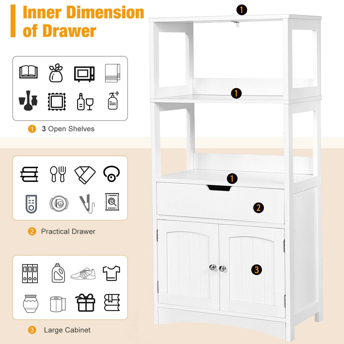 WELLFOR 24-in x 48-in x 13-in White Freestanding Linen Cabinet