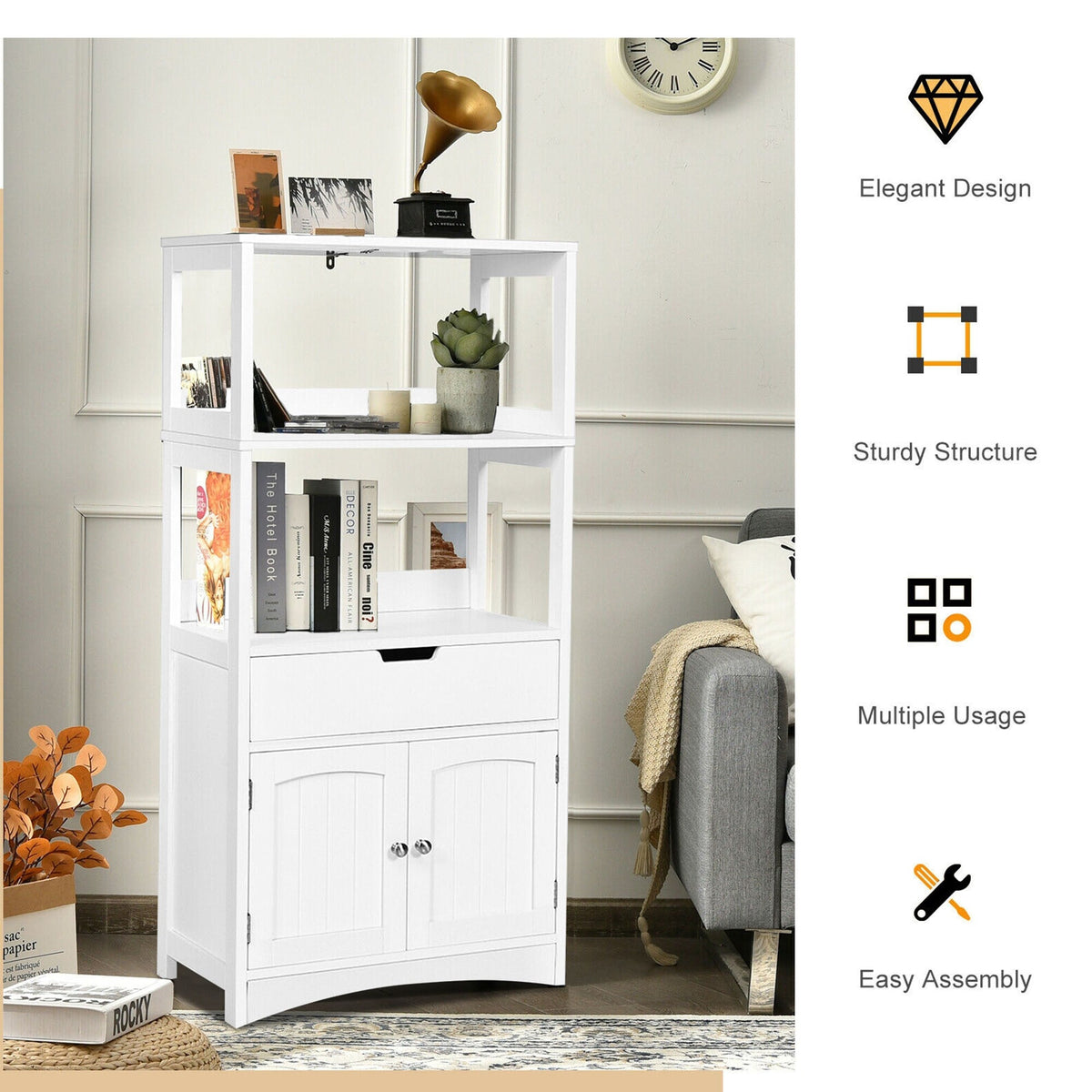 WELLFOR 24-in x 48-in x 13-in White Freestanding Linen Cabinet