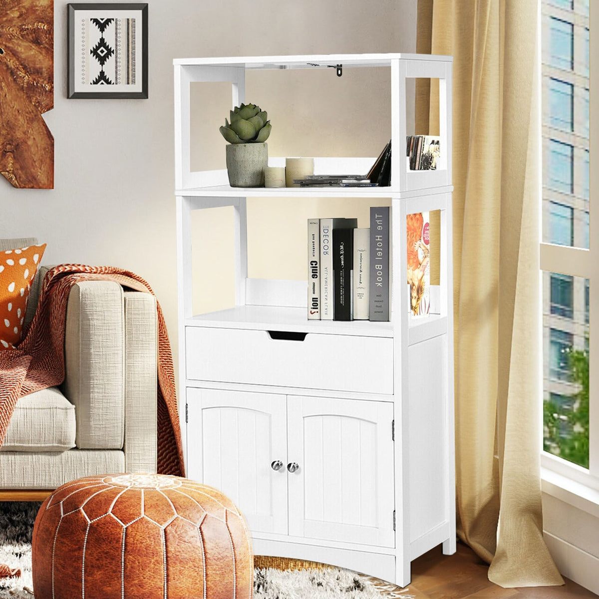 WELLFOR 24-in x 48-in x 13-in White Freestanding Linen Cabinet