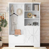 SINOFURN Contemporary White Hall Tree with Cabinet Storage, Bench, and 5 Hooks