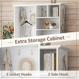 SINOFURN Contemporary White Hall Tree with Cabinet Storage, Bench, and 5 Hooks