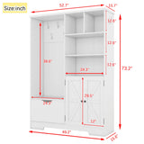SINOFURN Contemporary White Hall Tree with Cabinet Storage, Bench, and 5 Hooks