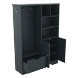 SINOFURN Antique Blue Hall Tree with Bench, Cabinet, Shelves, and Hooks - 73.2-in H x 52.7-in L x 15.7-in D