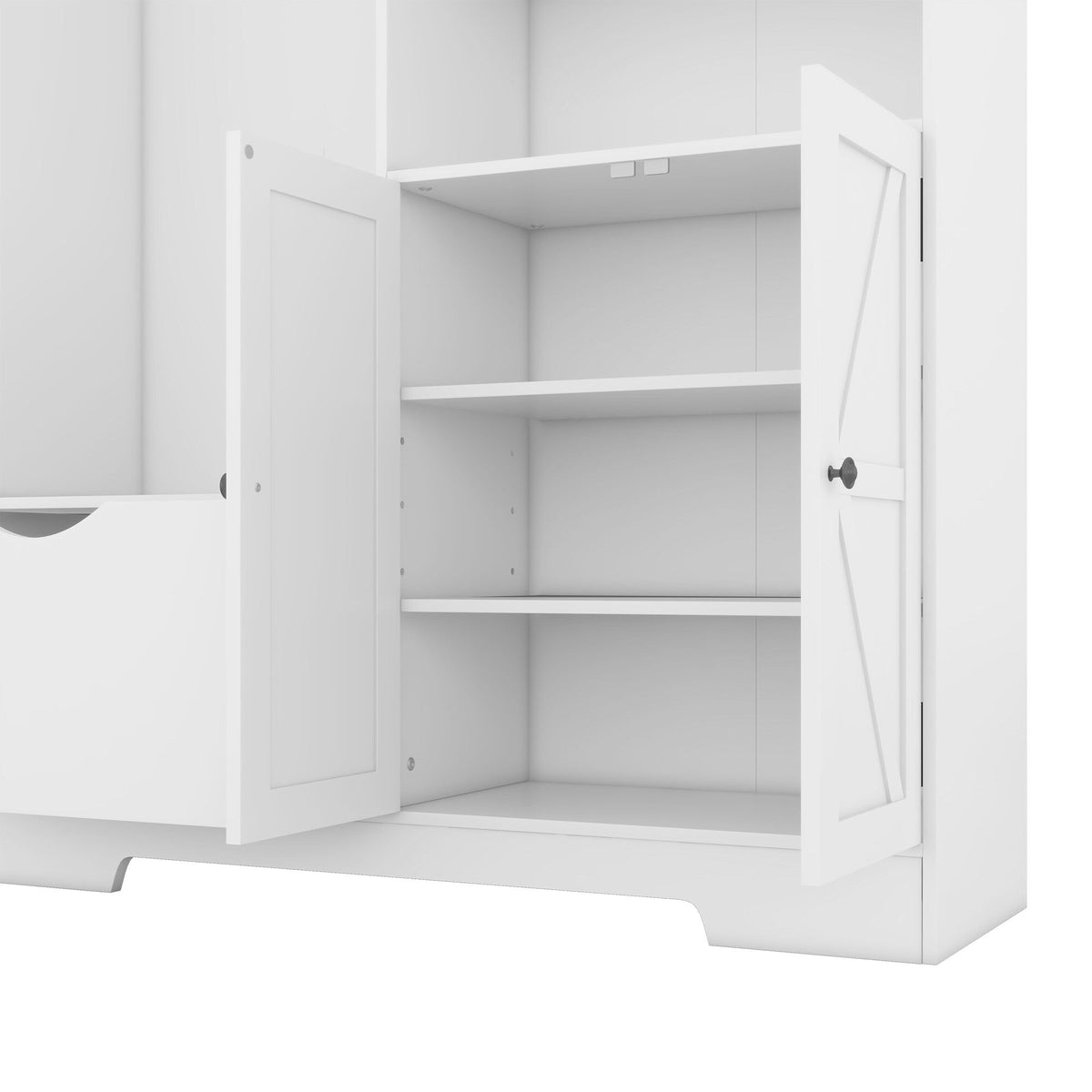 SINOFURN Contemporary White Hall Tree with Cabinet Storage, Bench, and 5 Hooks