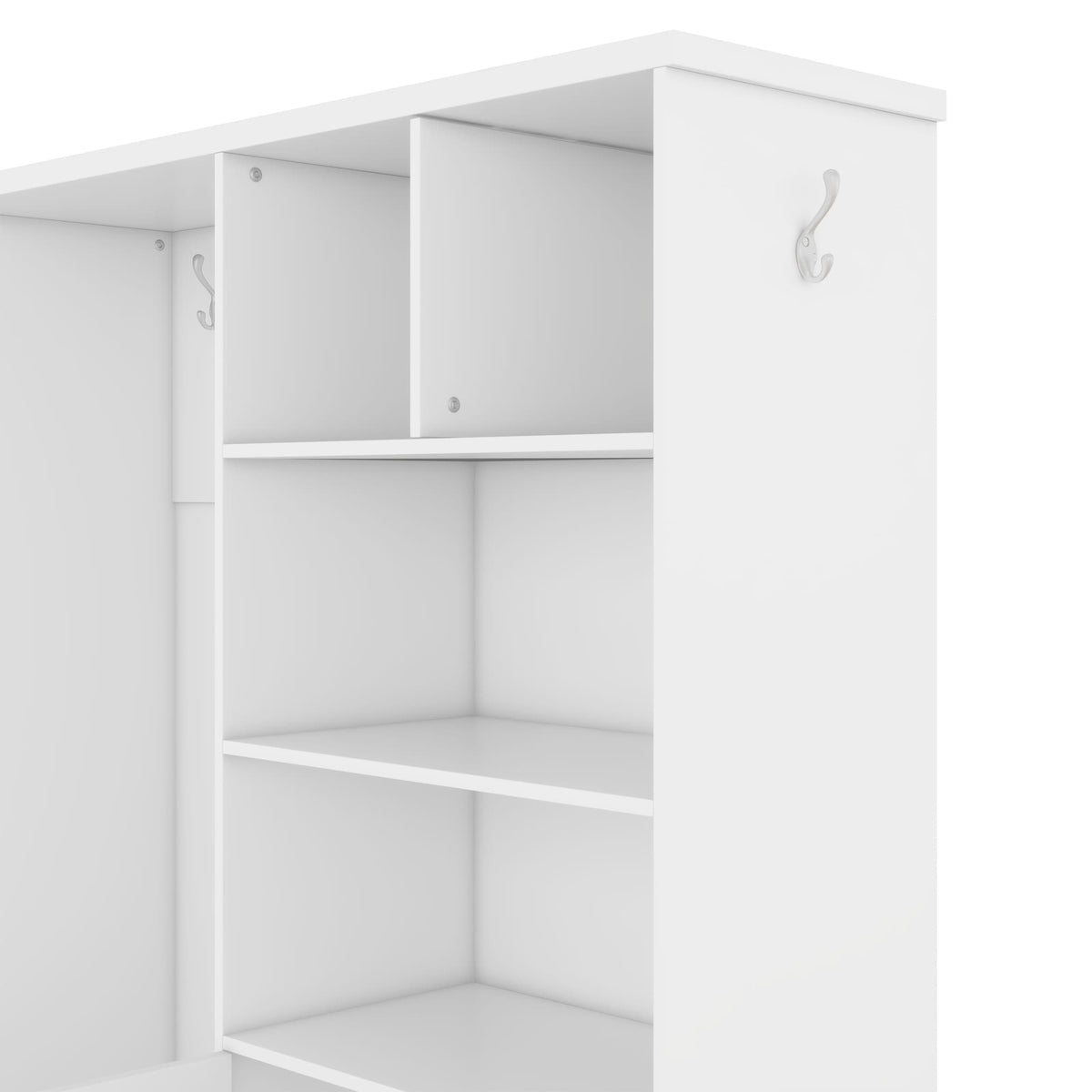 SINOFURN Contemporary White Hall Tree with Cabinet Storage, Bench, and 5 Hooks