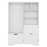 SINOFURN Contemporary White Hall Tree with Cabinet Storage, Bench, and 5 Hooks