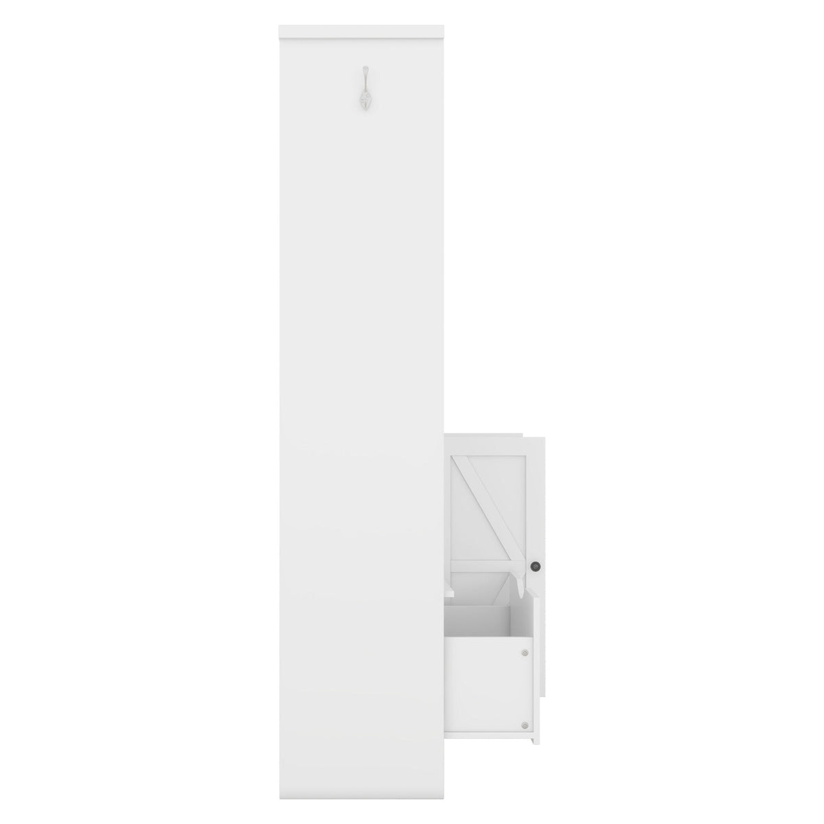 SINOFURN Contemporary White Hall Tree with Cabinet Storage, Bench, and 5 Hooks