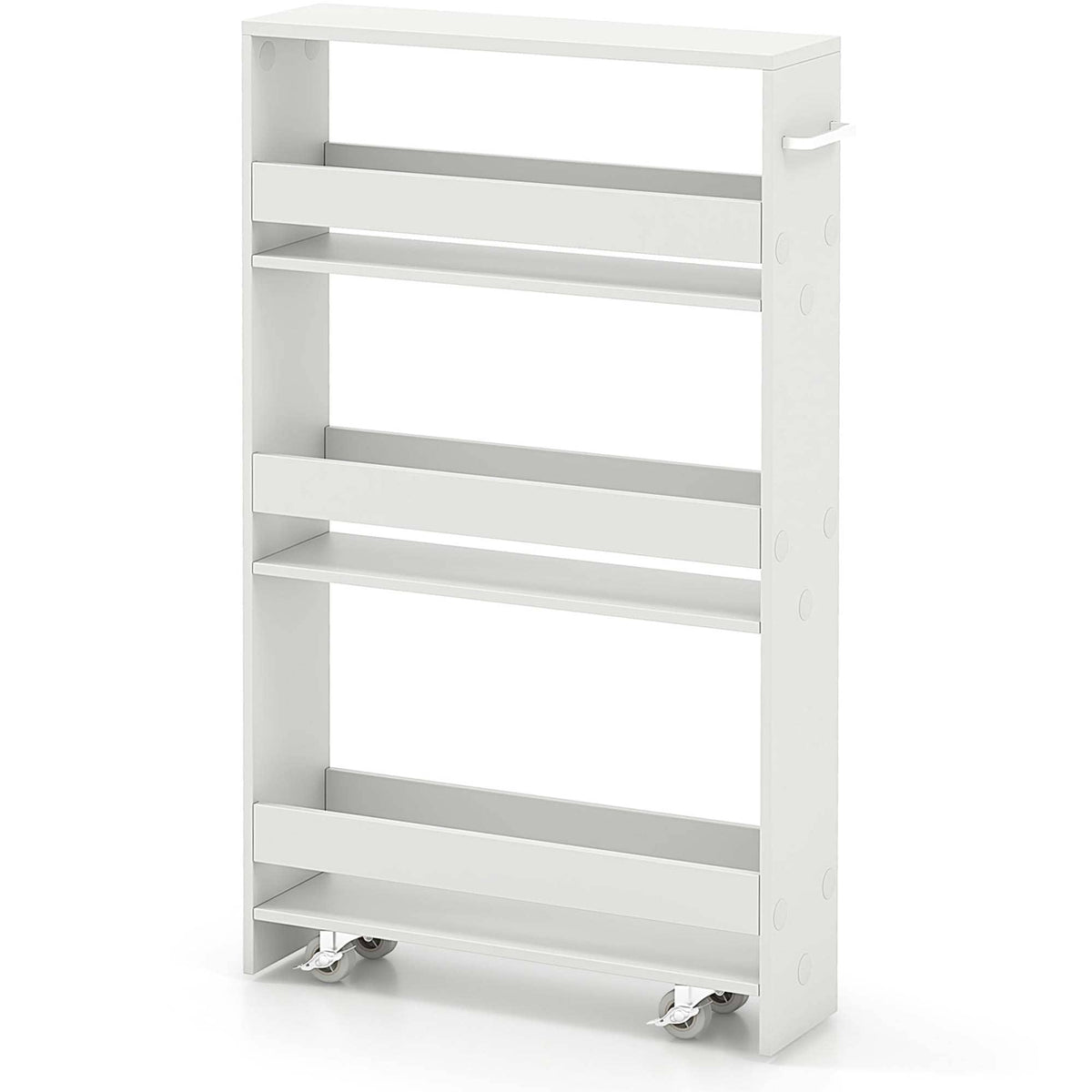 Costway White Wood Base with Wood Top Rolling Kitchen Cart (7-in x 19-in x 32-in)