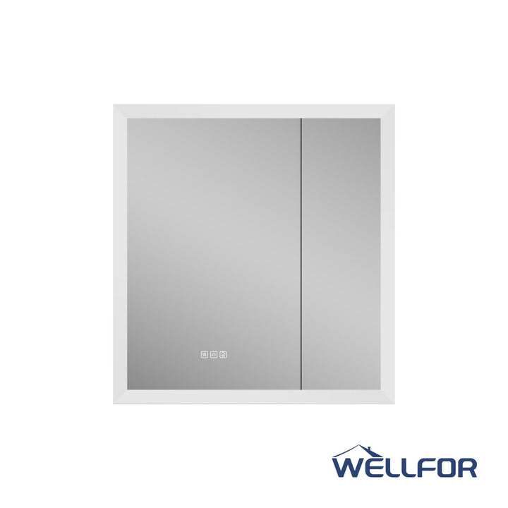 WELLFOR 30-in x 32-in x 5.6-in Silver Soft Close Bathroom Wall Cabinet