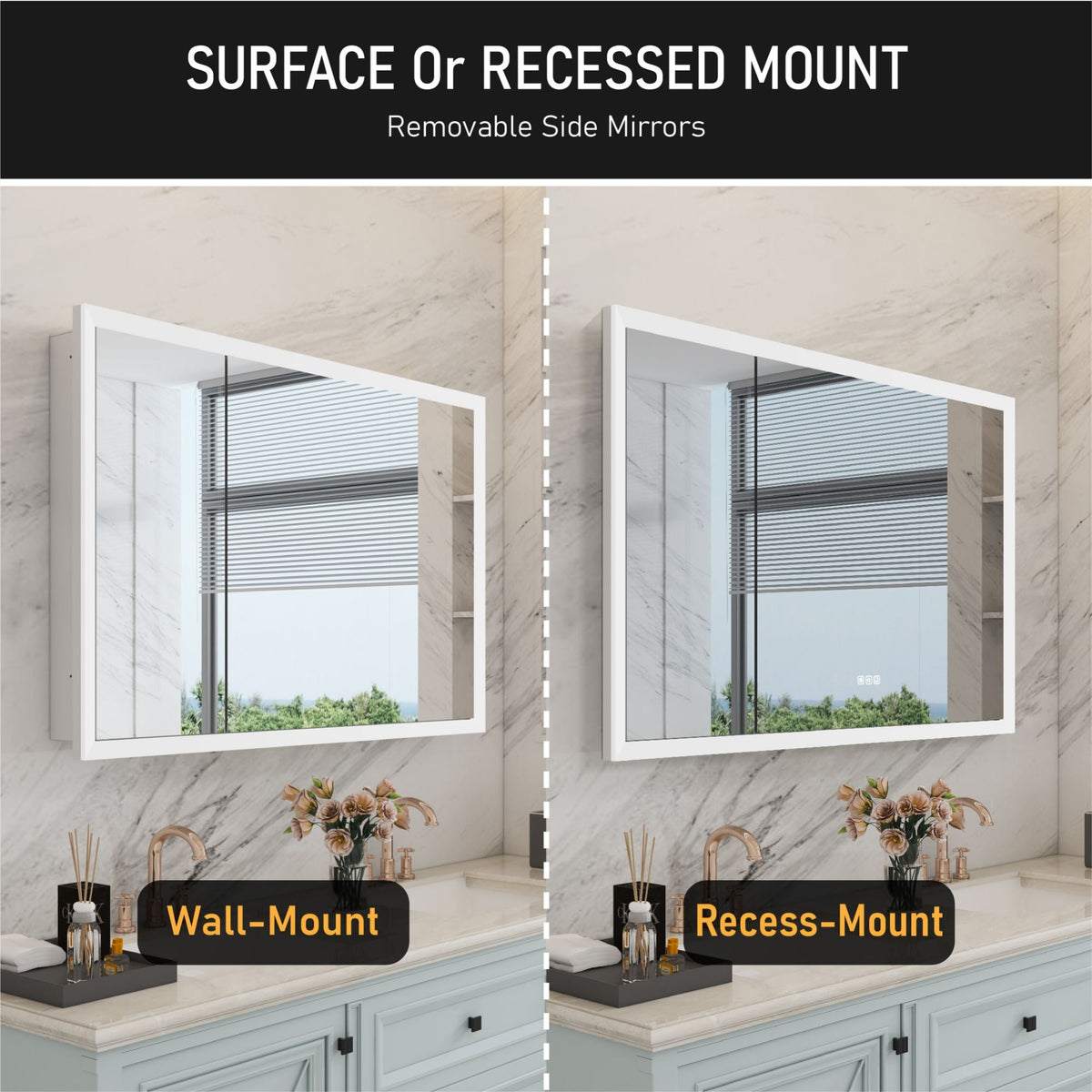WELLFOR 48-in x 32-in x 5.6-in Silver Soft Close Bathroom Wall Cabinet