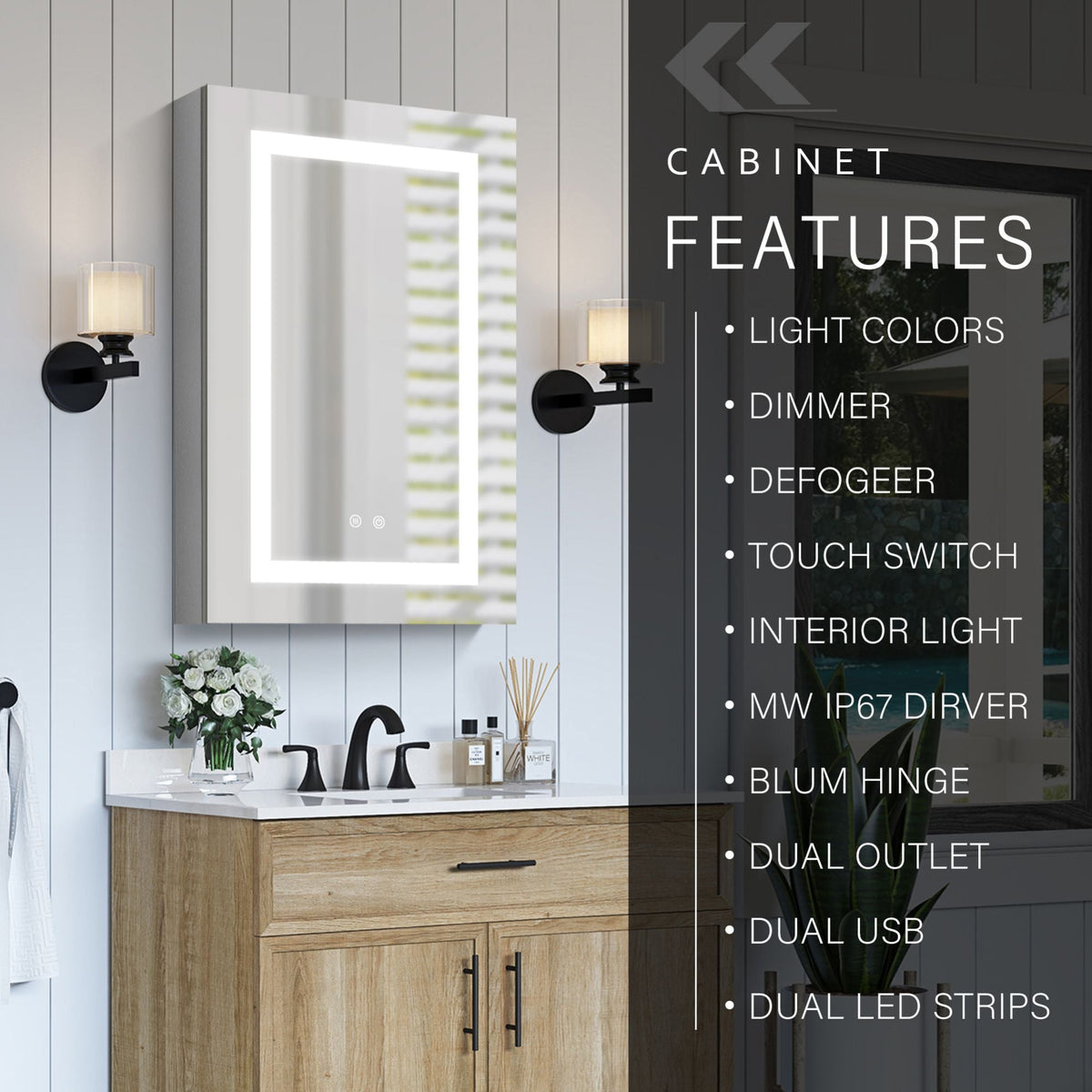 WELLFOR 20-in x 30-in x 4.6-in Silver Soft Close Bathroom Wall Cabinet
