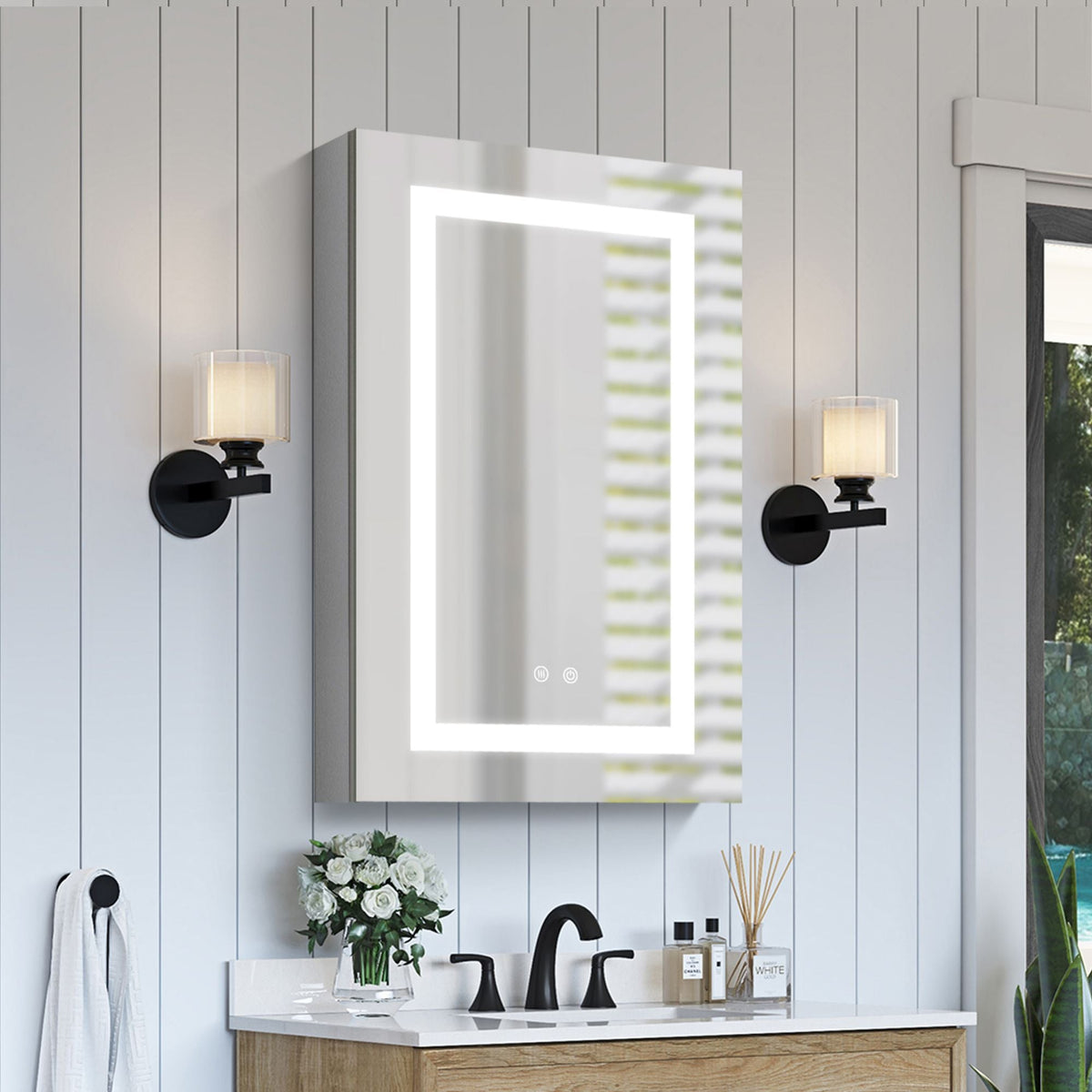 WELLFOR 20-in x 30-in x 4.6-in Silver Soft Close Bathroom Wall Cabinet