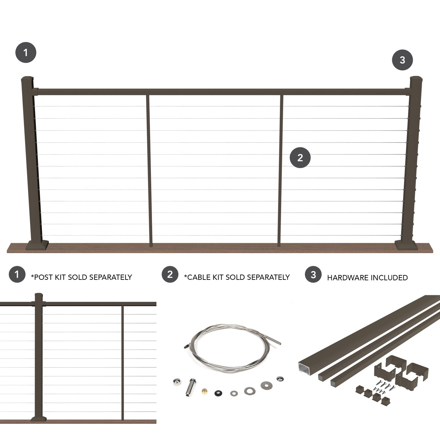 Deckorators Contemporary Cable 8-ft x 42-in Textured Bronze Aluminum Deck Cable Rail Kit