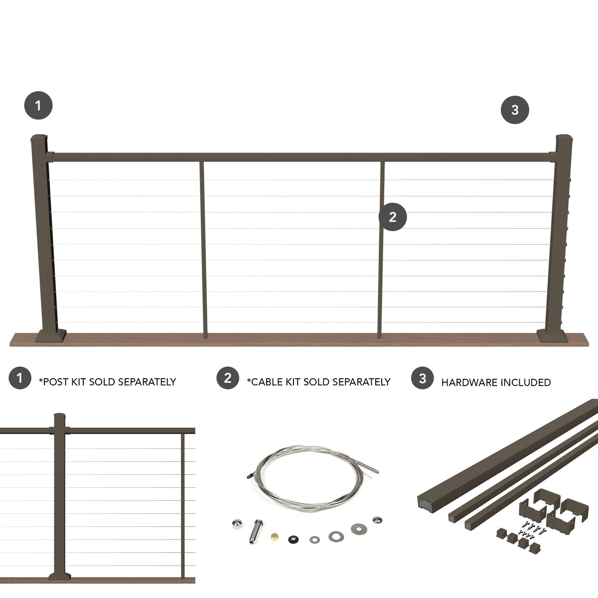 Deckorators Contemporary Cable 8-ft x 36-in Textured Bronze Aluminum Deck Cable Rail Kit