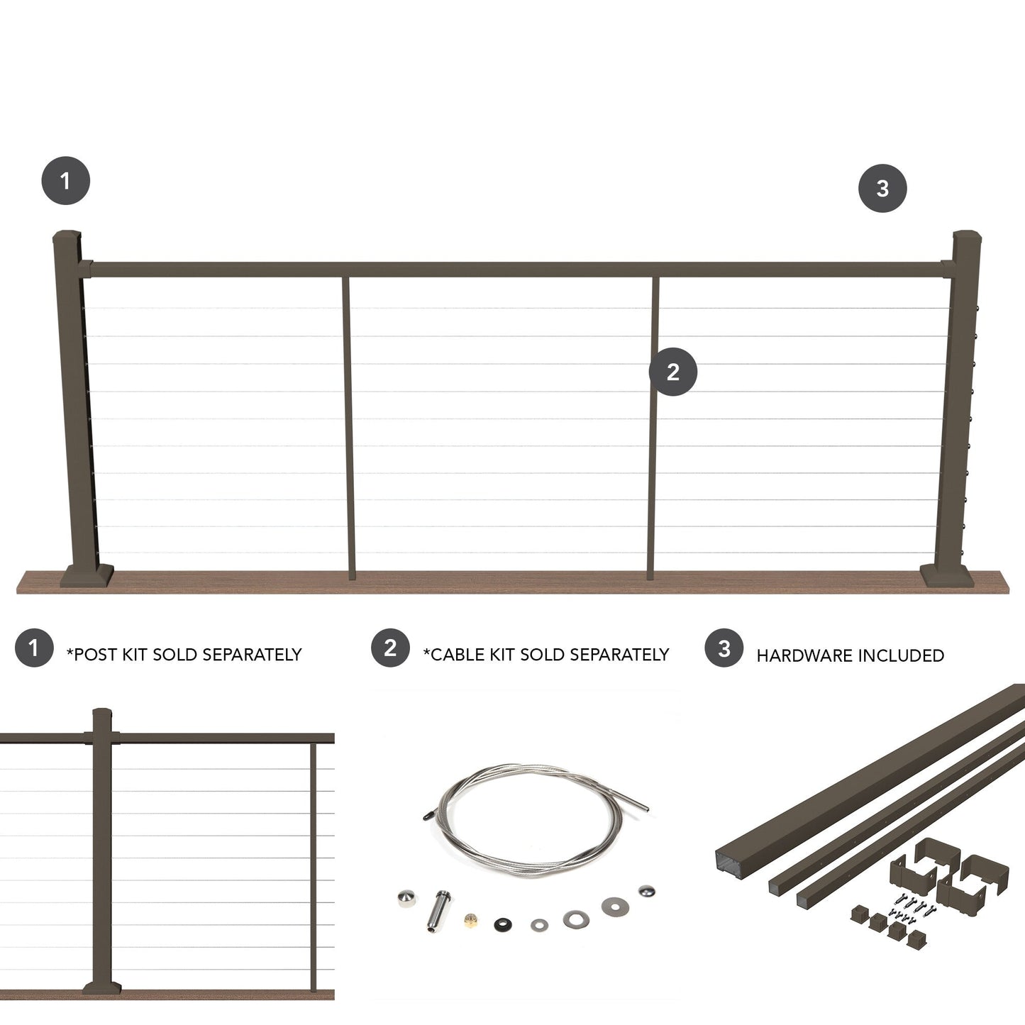 Deckorators Contemporary Cable 8-ft x 36-in Textured Bronze Aluminum Deck Cable Rail Kit