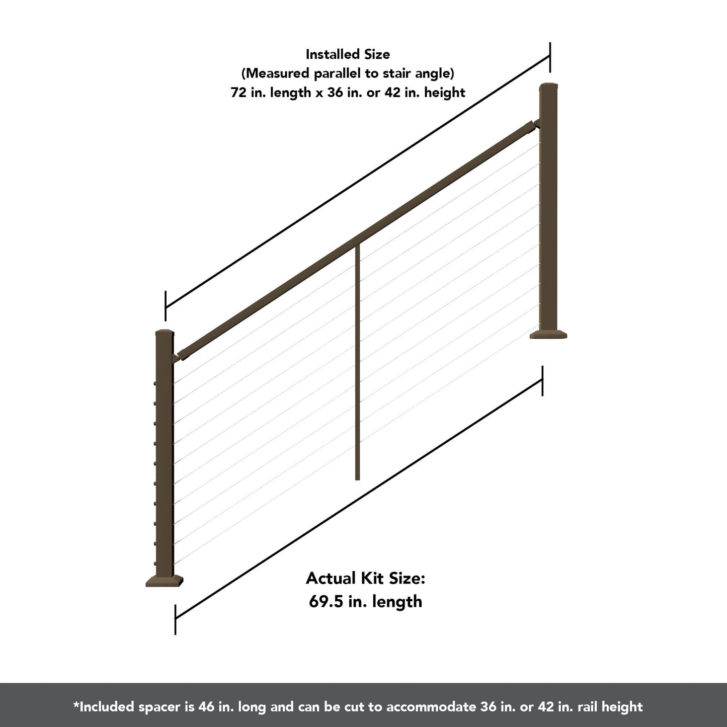 Deckorators Contemporary Cable 6-ft x 2-in Textured Bronze Aluminum Deck Stair Cable Rail Kit