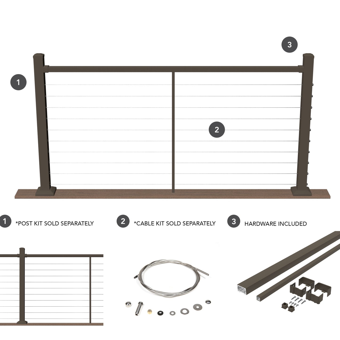 Deckorators Contemporary Cable 6-ft x 36-in Textured Bronze Aluminum Deck Cable Rail Kit