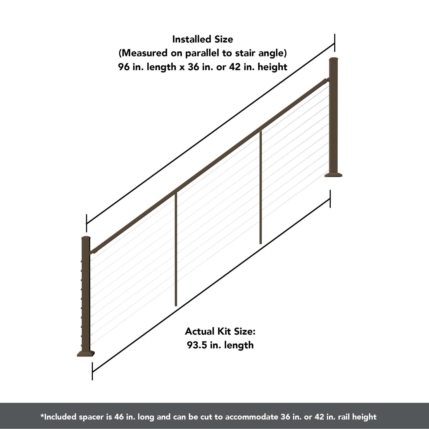Deckorators Contemporary Cable 8-ft x 2-in Textured Bronze Aluminum Deck Stair Cable Rail Kit