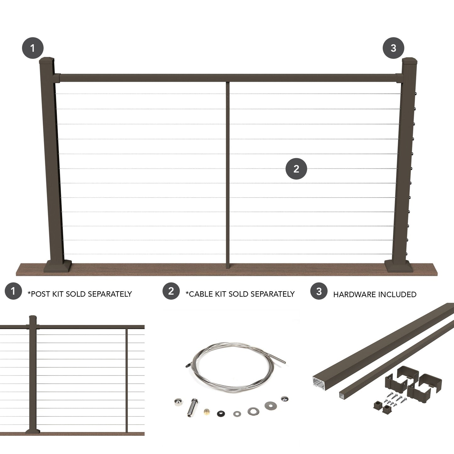 Deckorators Contemporary Cable 6-ft x 42-in Textured Bronze Aluminum Deck Cable Rail Kit