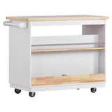 Xspracer White Mdf Base with Wood Top Rolling Kitchen Island (22-in x 46-in x 36-in)