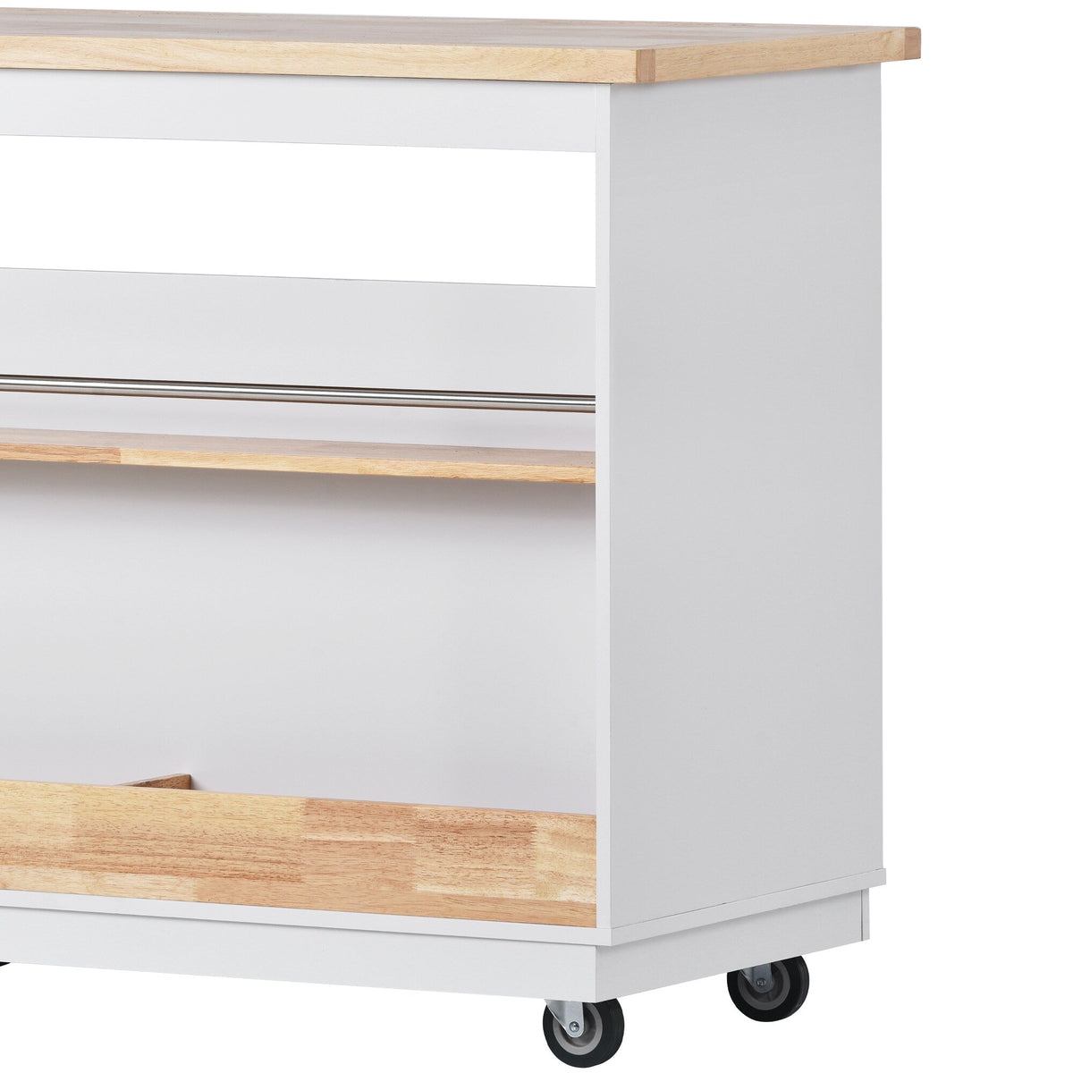 Xspracer White Mdf Base with Wood Top Rolling Kitchen Island (22-in x 46-in x 36-in)