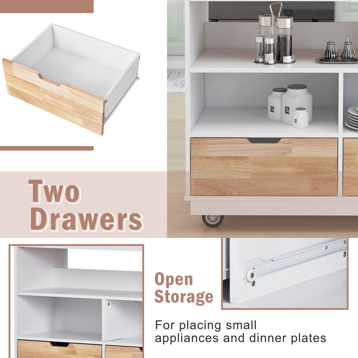 Xspracer White Mdf Base with Wood Top Rolling Kitchen Island (22-in x 46-in x 36-in)