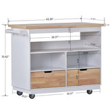 Xspracer White Mdf Base with Wood Top Rolling Kitchen Island (22-in x 46-in x 36-in)