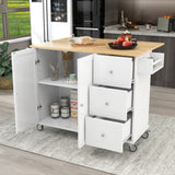 Xspracer White Mdf Base with Wood Top Rolling Kitchen Island (30-in x 53-in x 37-in)