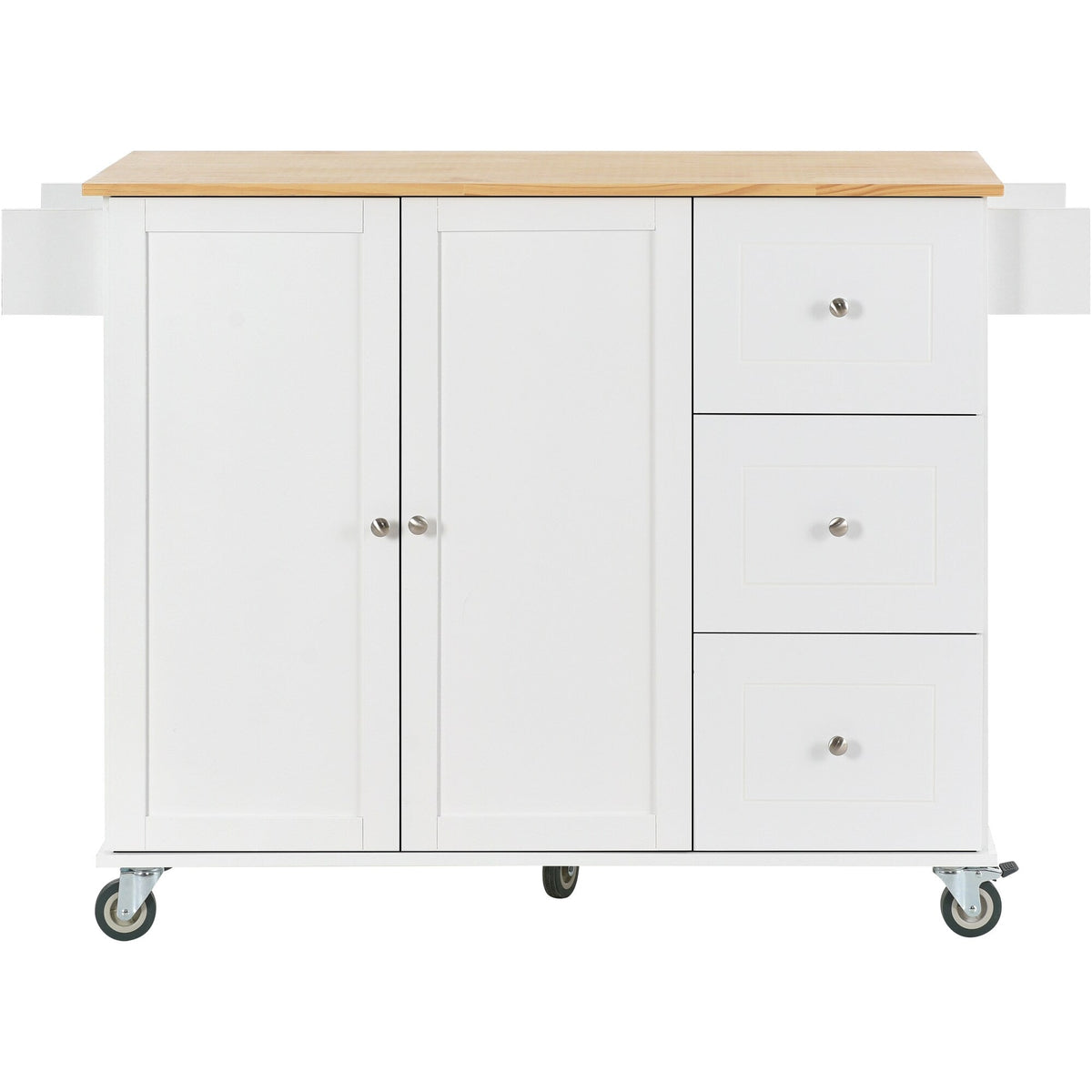 Xspracer White Mdf Base with Wood Top Rolling Kitchen Island (30-in x 53-in x 37-in)