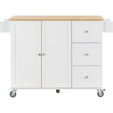 Xspracer White Mdf Base with Wood Top Rolling Kitchen Island (30-in x 53-in x 37-in)