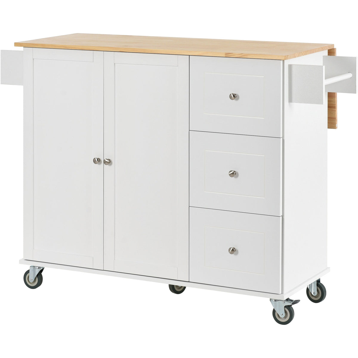 Xspracer White Mdf Base with Wood Top Rolling Kitchen Island (30-in x 53-in x 37-in)