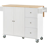 Xspracer White Mdf Base with Wood Top Rolling Kitchen Island (30-in x 53-in x 37-in)