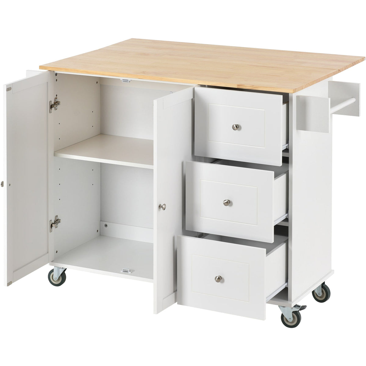 Xspracer White Mdf Base with Wood Top Rolling Kitchen Island (30-in x 53-in x 37-in)