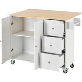 Xspracer White Mdf Base with Wood Top Rolling Kitchen Island (30-in x 53-in x 37-in)